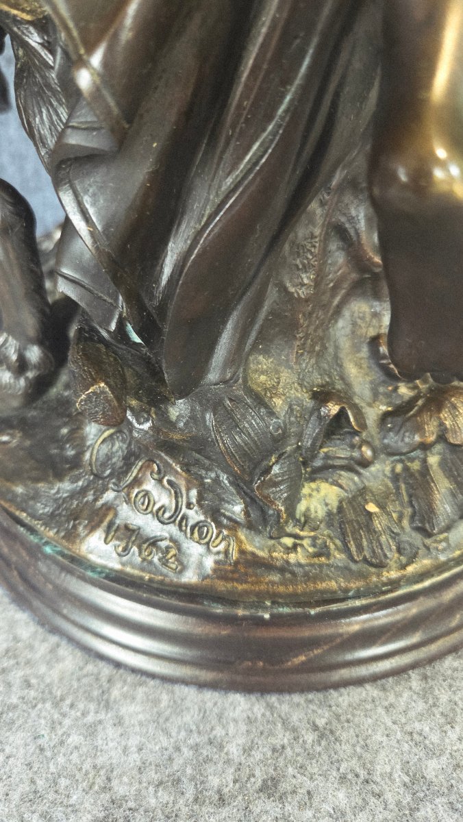 Large Bronze Sculpture Of Bacchantes And A Faun, Signed Clodion, H 63 Cm-photo-6
