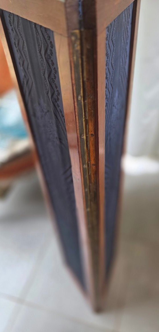 Paravent en acajou garniture  de soie époque  Restauration  début XIXe  H108cm-photo-1