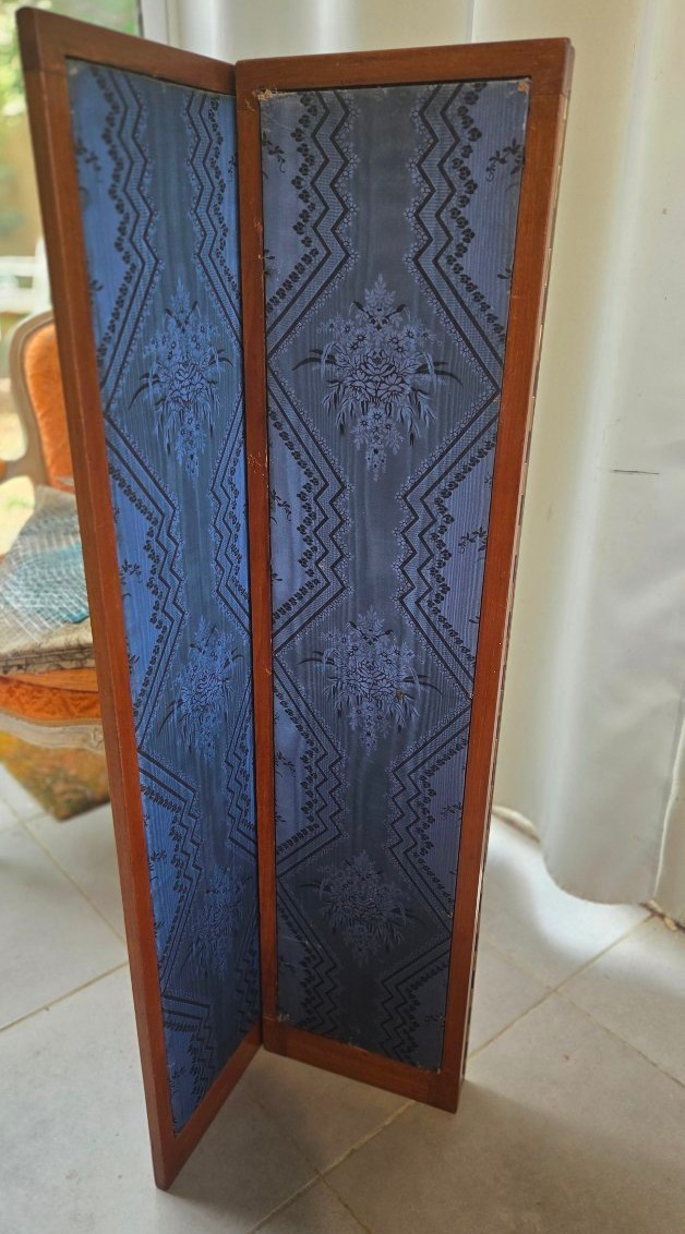 Paravent en acajou garniture  de soie époque  Restauration  début XIXe  H108cm-photo-3