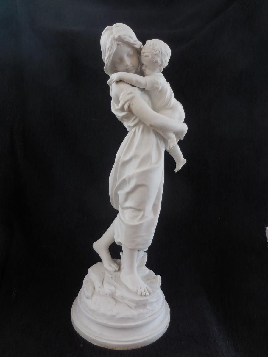 Sculpture In Biscuit Maternity By Plettet Nineteenth H T62cm