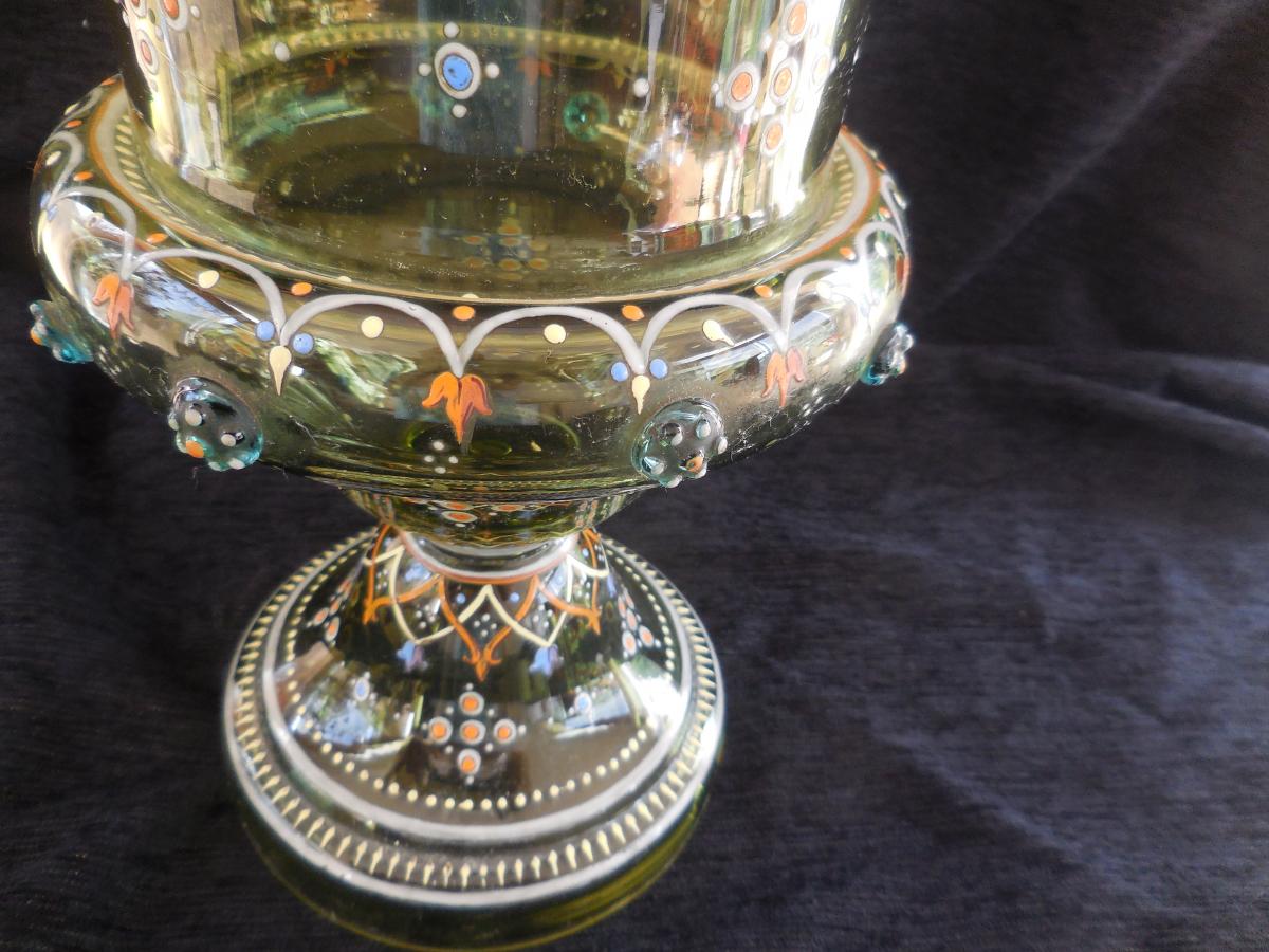 Grand Drageoir(pokal) Verre émaillé ép. XIXème Ht 68cm-photo-2