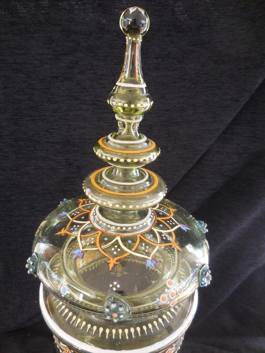 Big Drageoir (pokal) Enamelled Glass ép. XIXth Ht 68cm-photo-1