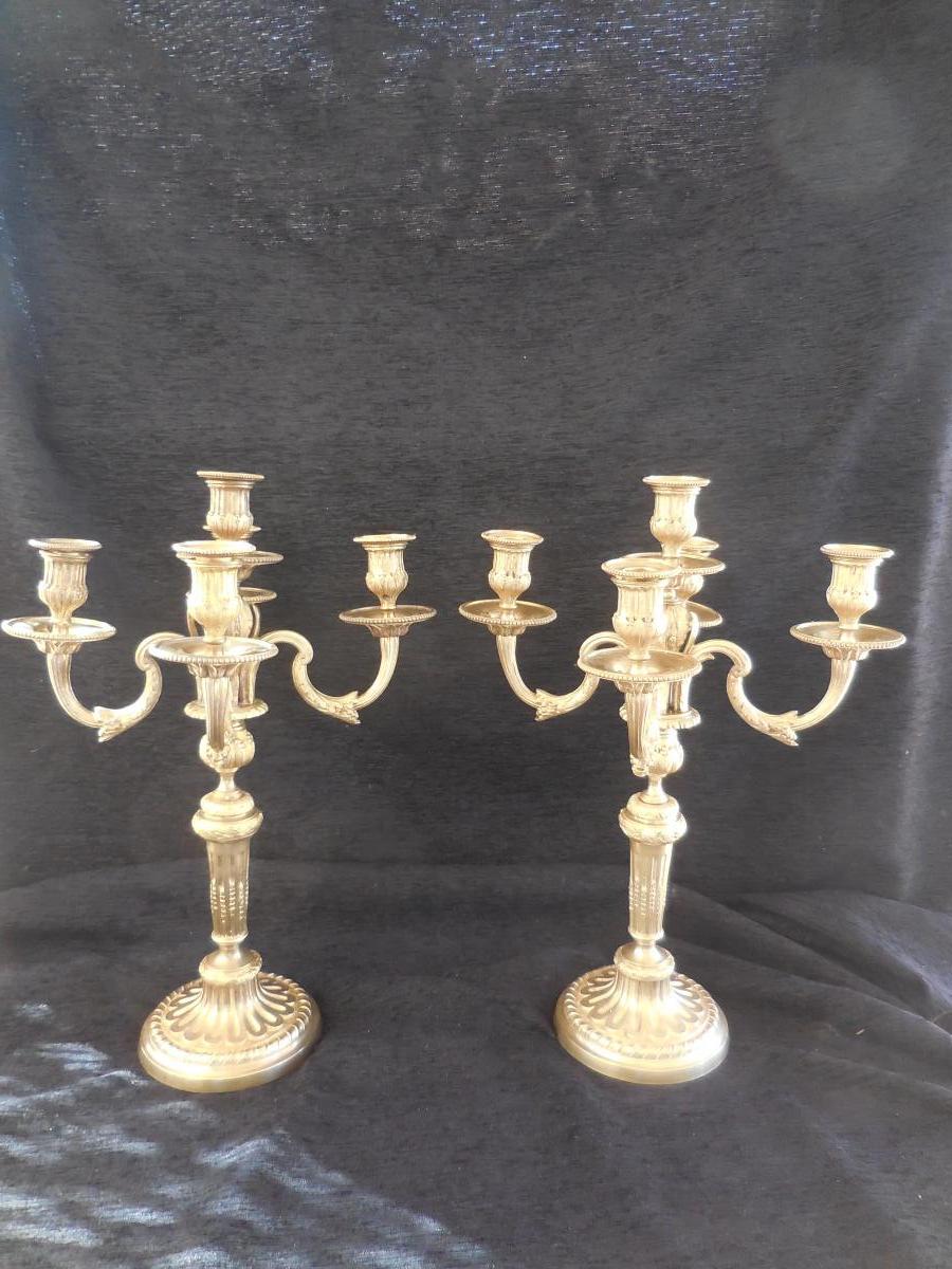 Pair Of Great Candlesticks Gilt Bronze Louis XVI Nineteenth-photo-7