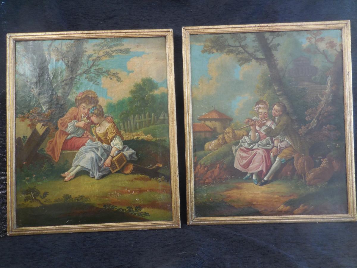 Paire d'Huiles Sur Toile Suiveur De F Boucher époque XVIIIem