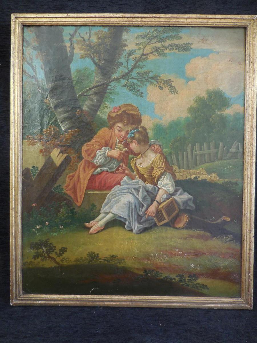 Pair Of Oils On Canvas Follower Of F Boucher Era XVIII-photo-3