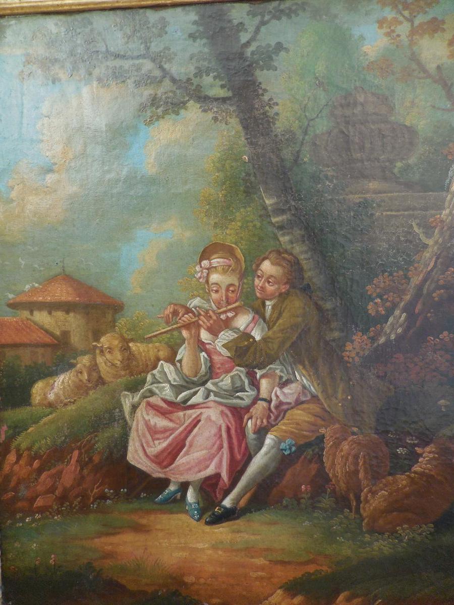 Pair Of Oils On Canvas Follower Of F Boucher Era XVIII-photo-3