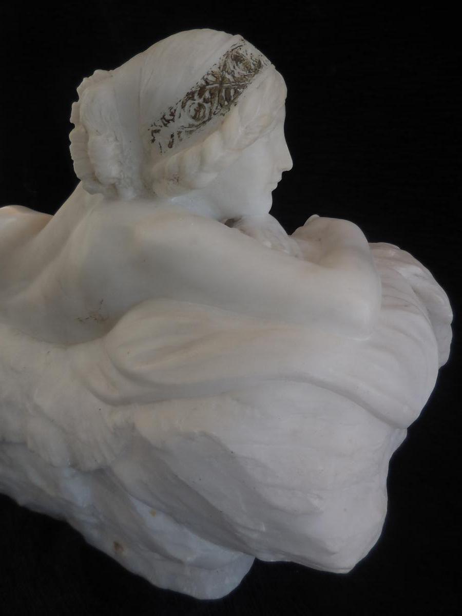 Sculpture White Marble Odalisque Signed Gambogi-photo-3
