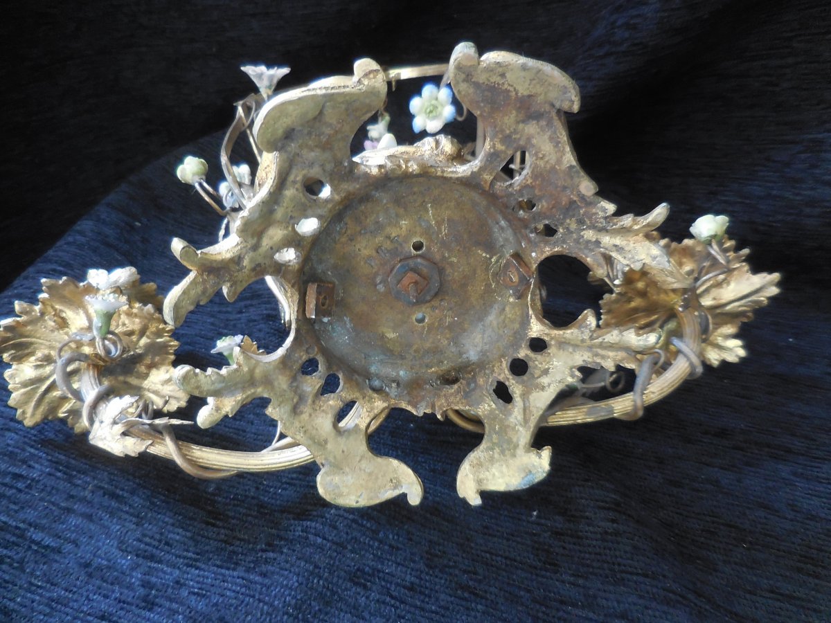 Chandelier En Bronze Et Porcelaine De Meissen époque XIXe Siècle-photo-1