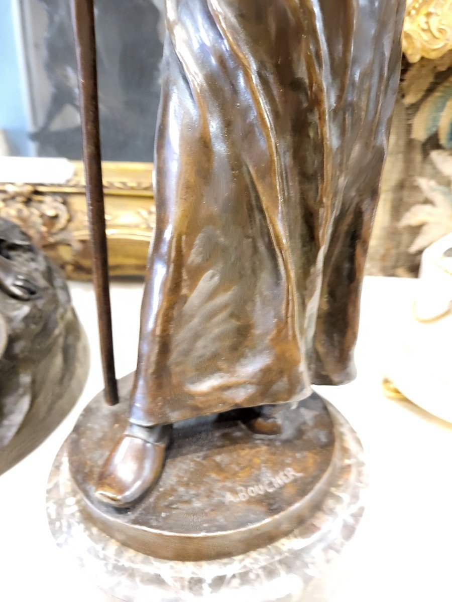 Sculpture Bronze Patiné La Faneuse Signée  Alfred  Boucher Ht 48  Fin XIXe-photo-4