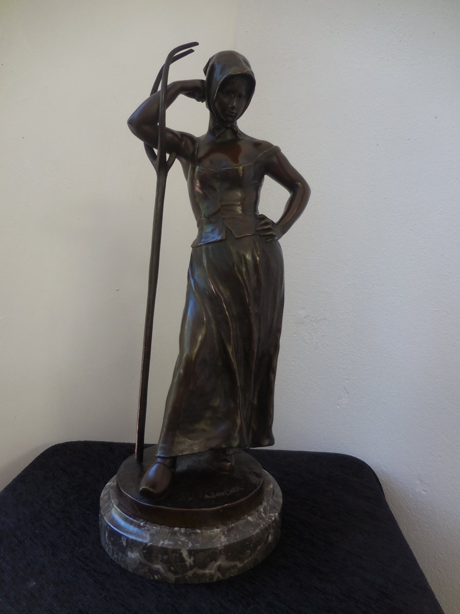 Sculpture Bronze Patiné La Faneuse Signée  Alfred  Boucher Ht 48  Fin XIXe