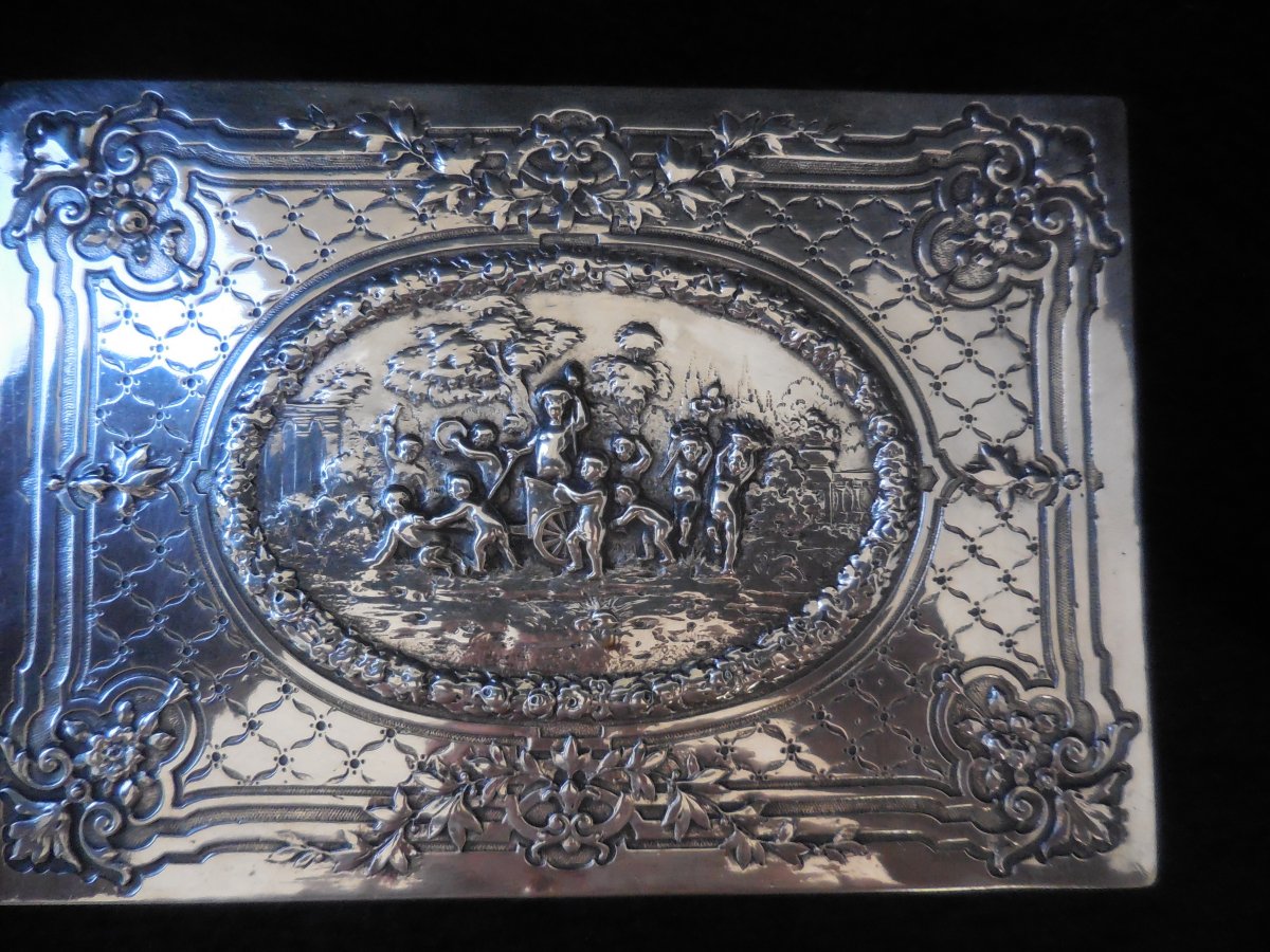 Large Solid Silver Box Decor Love Early Twentieth Time Weight 488gr-photo-2