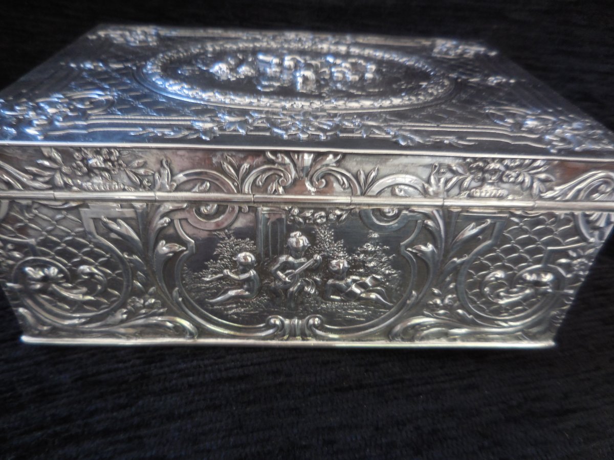 Large Solid Silver Box Decor Love Early Twentieth Time Weight 488gr-photo-3