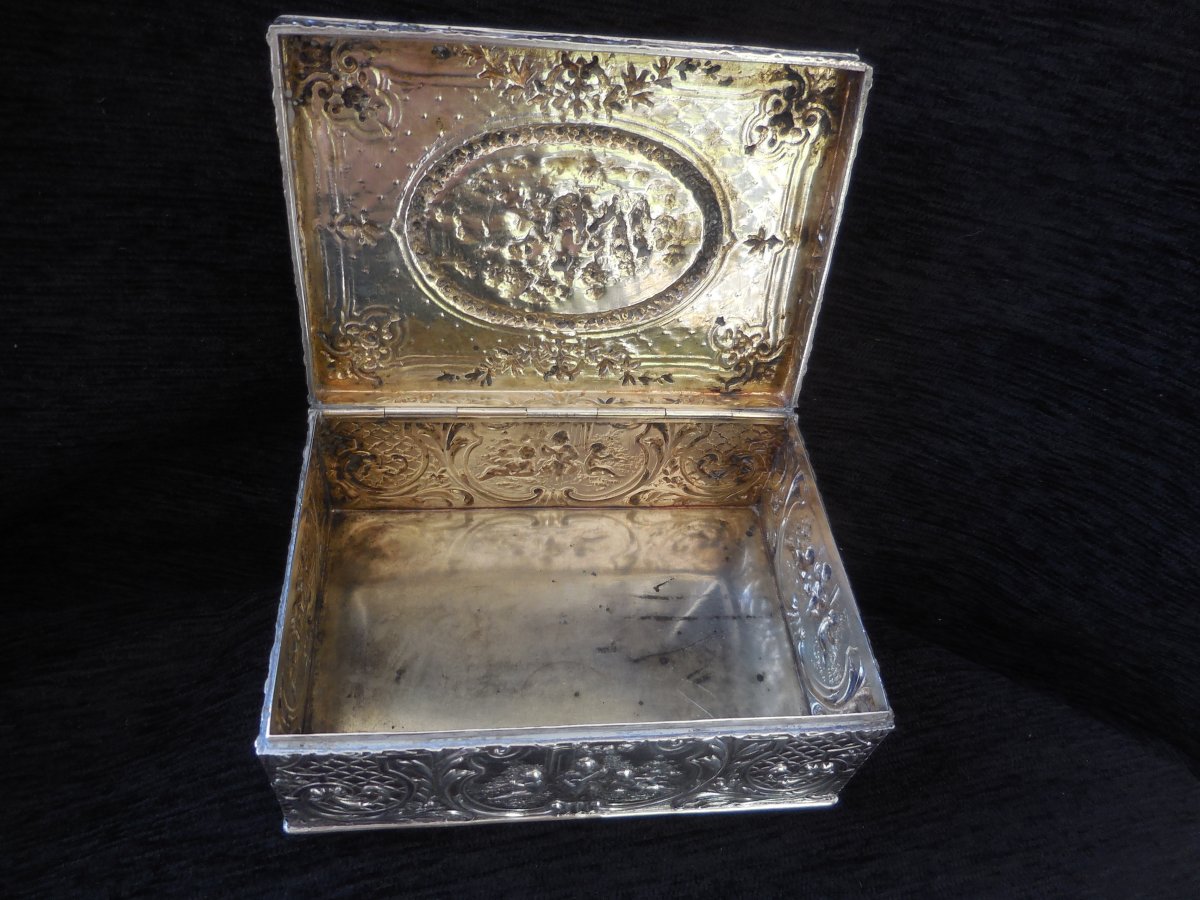 Large Solid Silver Box Decor Love Early Twentieth Time Weight 488gr-photo-1
