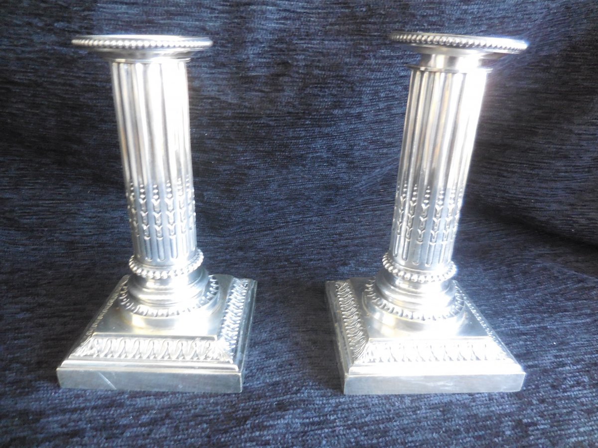 Pair Of Louis XVI Flambeaux In Silver Bronze Signed Cailar-bayard In Paris, Late Nineteenth Time