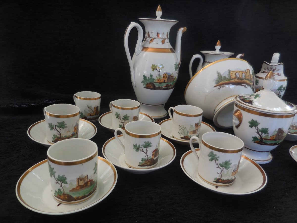 Coffee / Tea Service Twelve Cups Porcelain From Paris Restoration Period Good Condition Epxix-photo-2