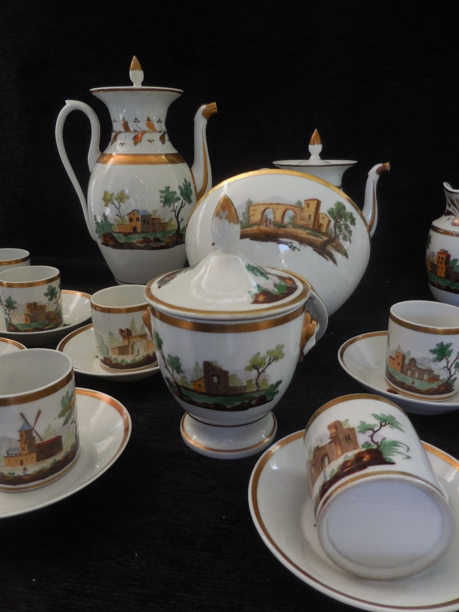 Coffee / Tea Service Twelve Cups Porcelain From Paris Restoration Period Good Condition Epxix-photo-3