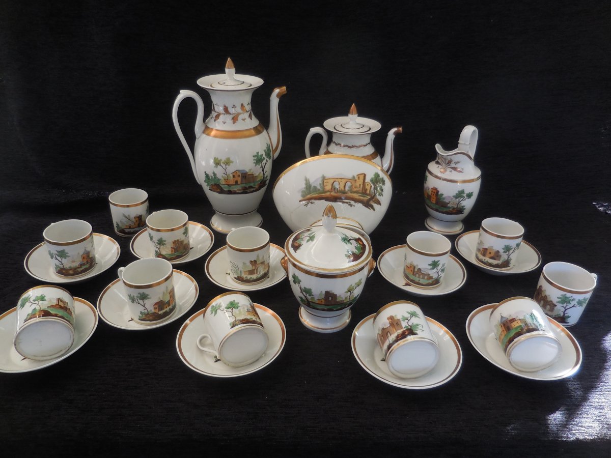 Coffee / Tea Service Twelve Cups Porcelain From Paris Restoration Period Good Condition Epxix