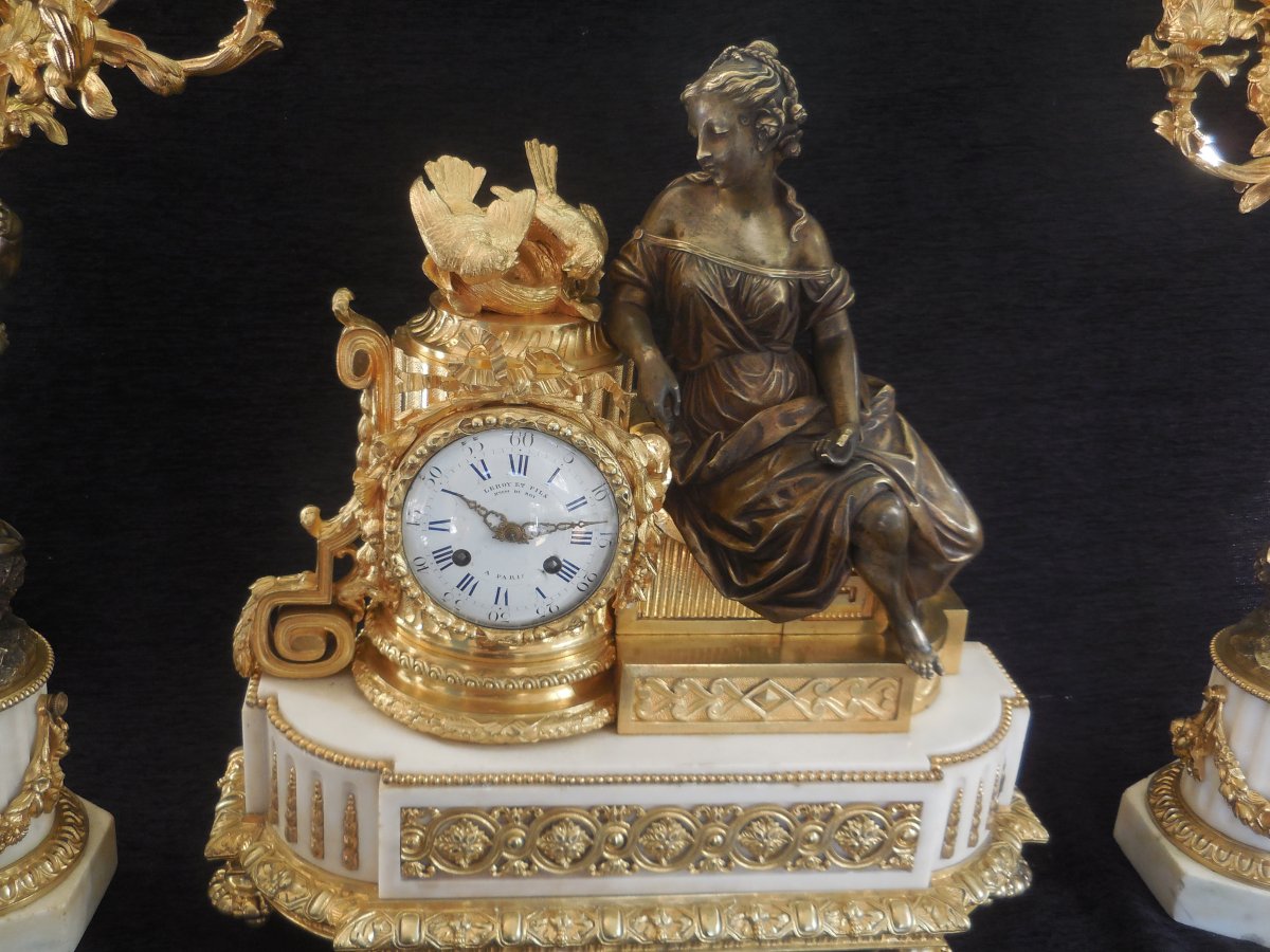 Grande Garniture De Cheminée Bronze Doré Sg Leroy Et Fils Horloger Du Roi à Paris ép XIXe-photo-3