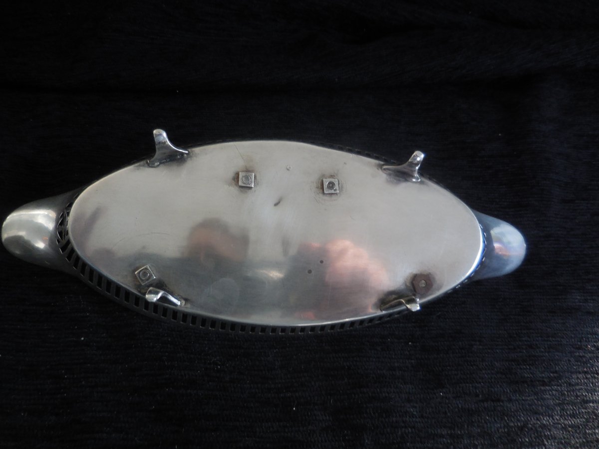 Navette Inkwell In Silver And Cut Crystal Mo Gnet Rh London 1910 Th. George V-photo-1