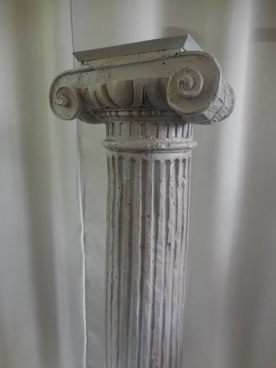 Bolster Column Rudentée Lacquered Wood Louis XVI Ht 124cm-photo-4