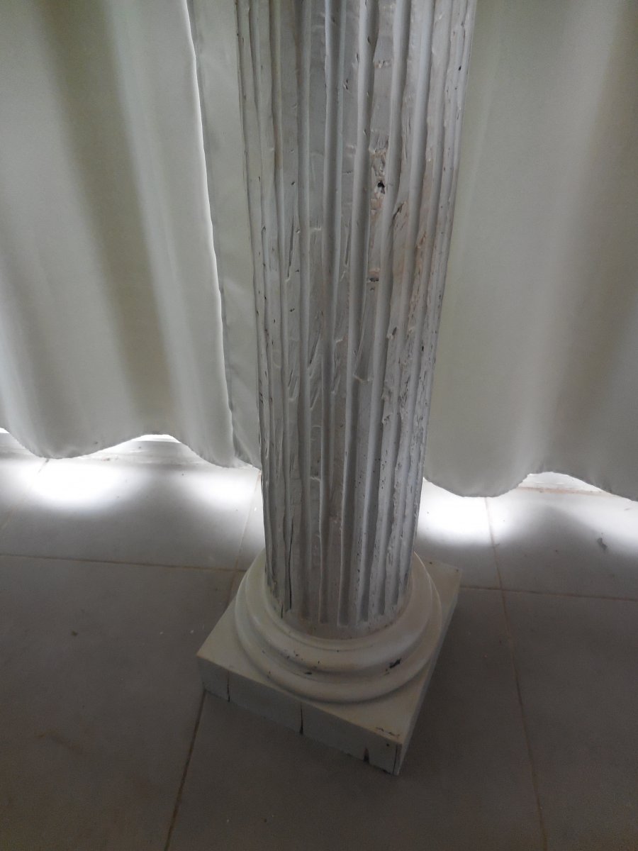 Sellette  Colonne Rudentée  Bois Laqué époque Louis XVI Ht 124cm-photo-4