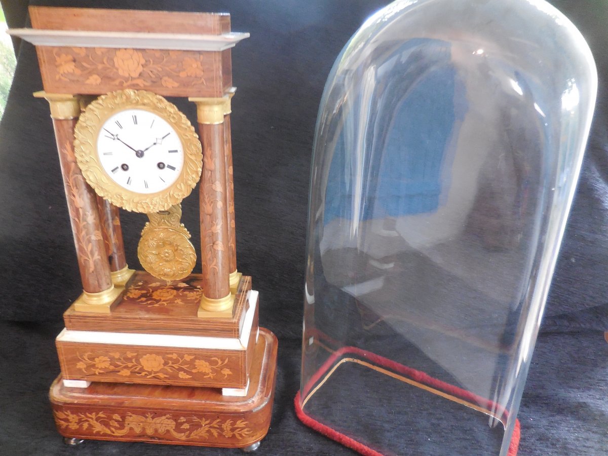 Portico Marquetry Pendulum Under His Globe Louis-philippe XIXth-photo-2