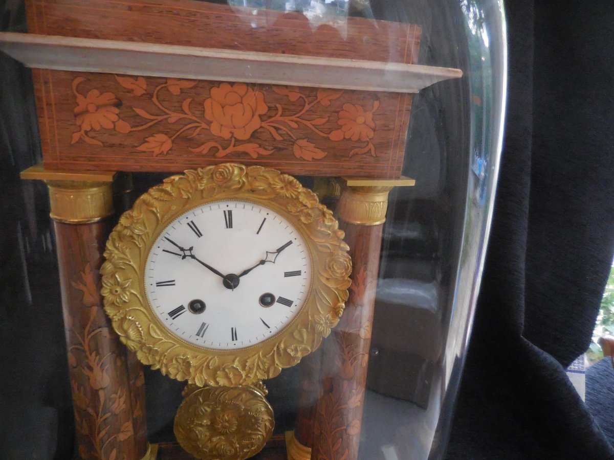 Portico Marquetry Pendulum Under His Globe Louis-philippe XIXth-photo-4