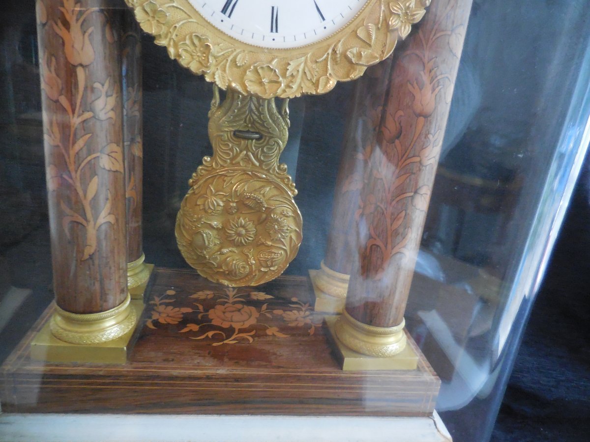 Portico Marquetry Pendulum Under His Globe Louis-philippe XIXth-photo-1