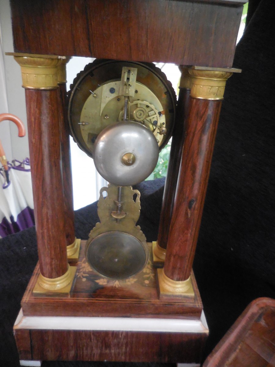 Portico Marquetry Pendulum Under His Globe Louis-philippe XIXth-photo-3