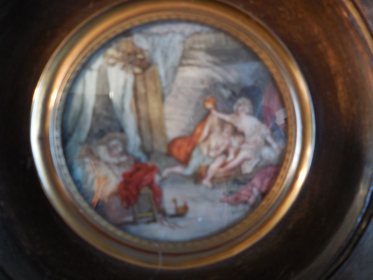 Miniature Gouache On Ivory Representing A Naughty Scene Sg Rolland Late Nineteenth