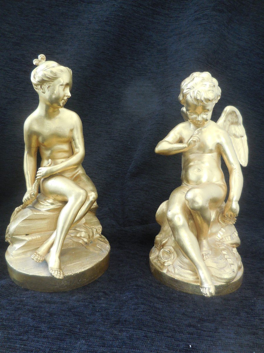 Paire de sujets en bronze doré époque XVIIIe siècle E.M.Falconnet-photo-2