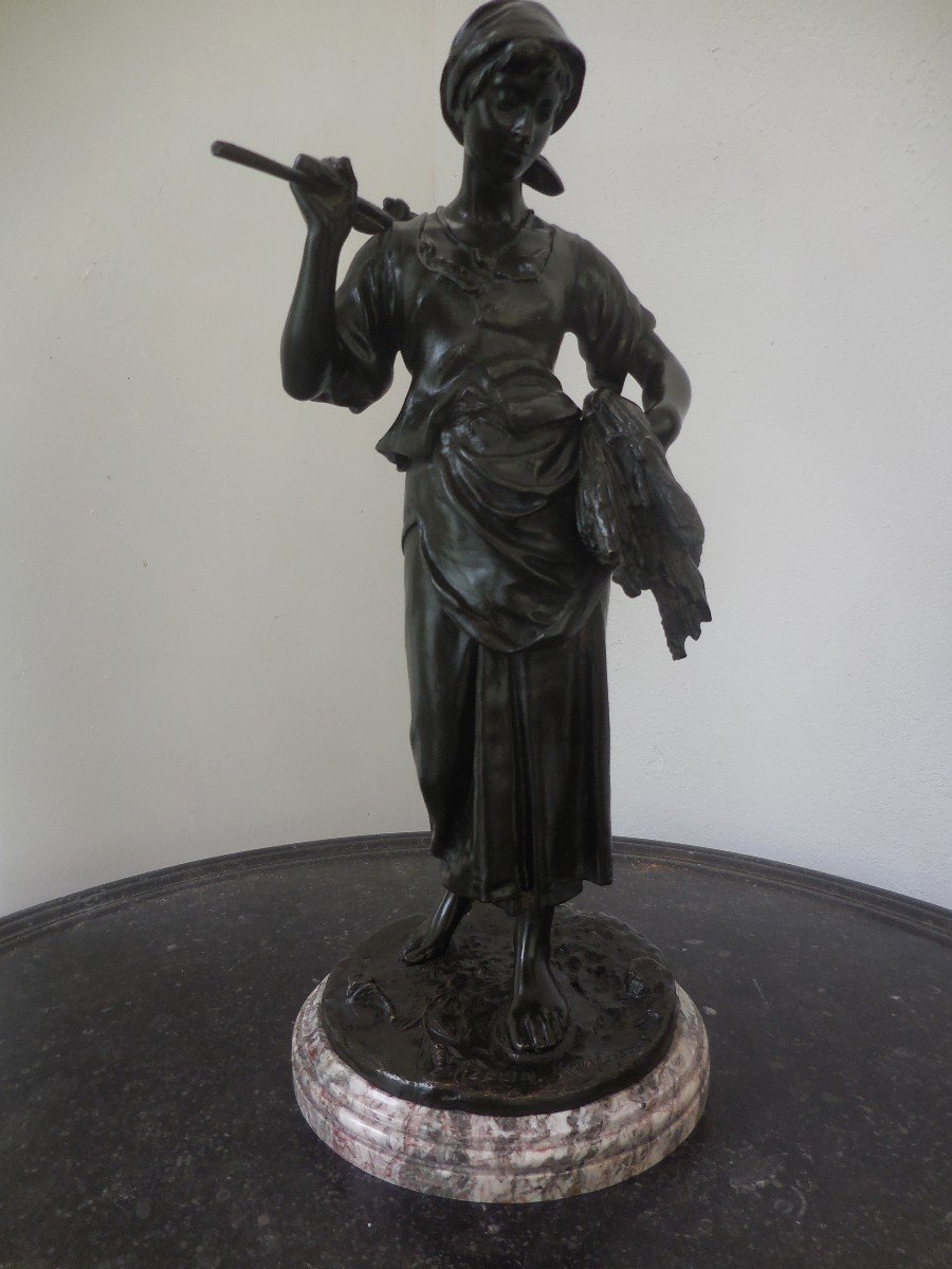 Sculpture Bronze à patine brune "La Glaneuse" signé E.Aizelin  époque XIX ht 50cm