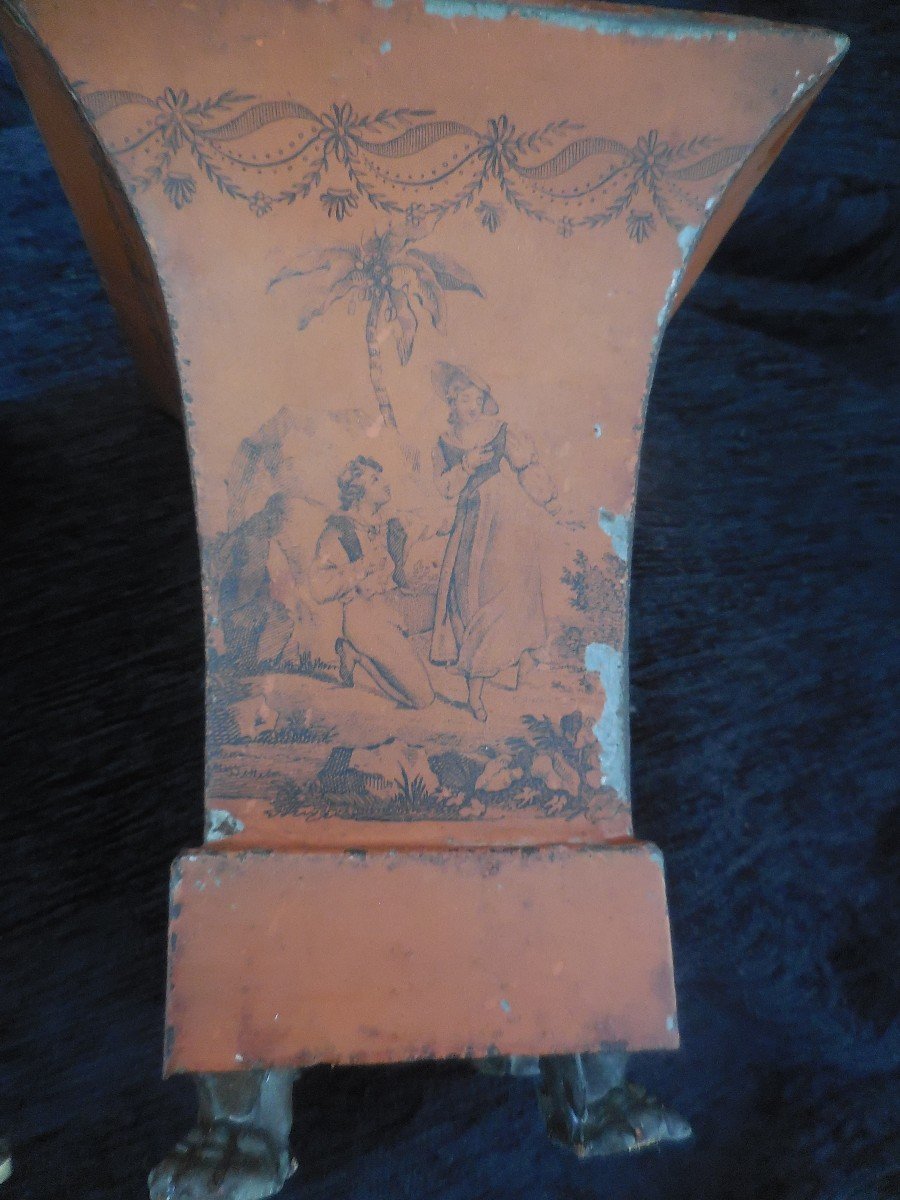 Paire De Vases Tole Peinte époque Empire Début XIXe Siècle-photo-2