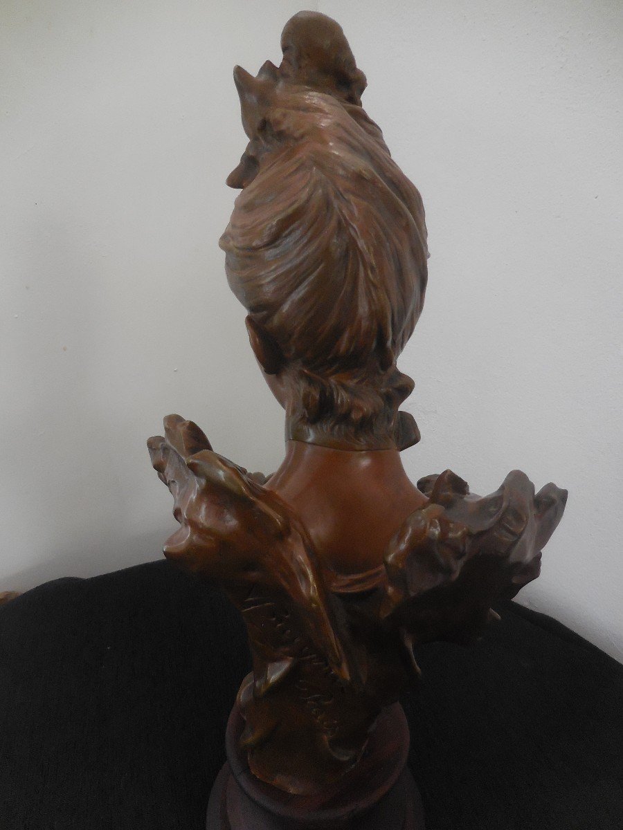 Buste en bronze patiné Elégante 1900 signé-photo-3