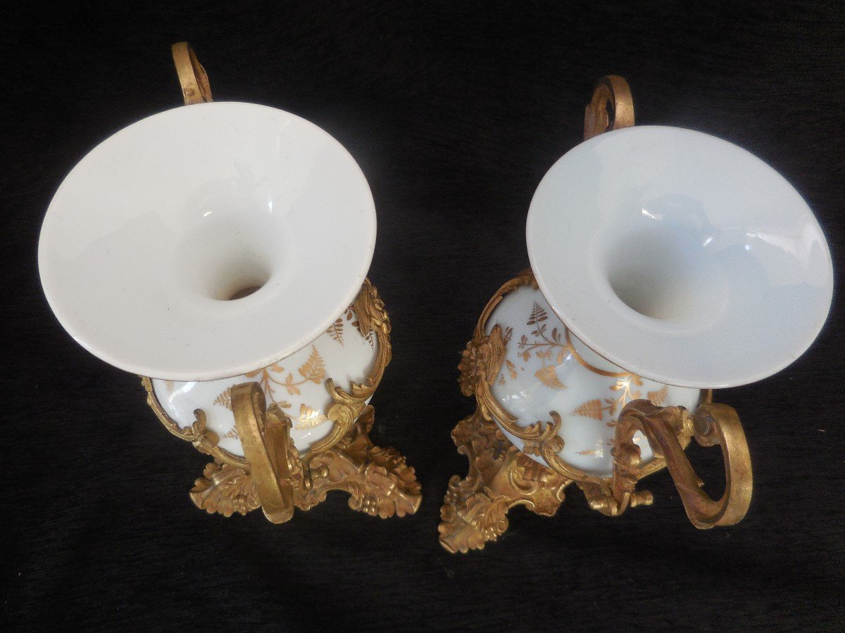 Pair Of Opaline Vases Gilt Bronze Frame Napoleon III Nineteenth H 27cm-photo-2