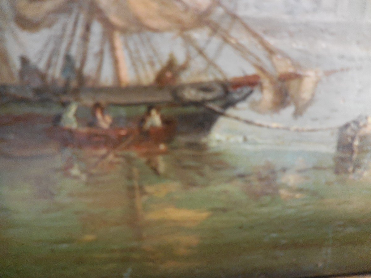 Huile sur panneau "le port de Marseille" sg AB et daté 1860-photo-2