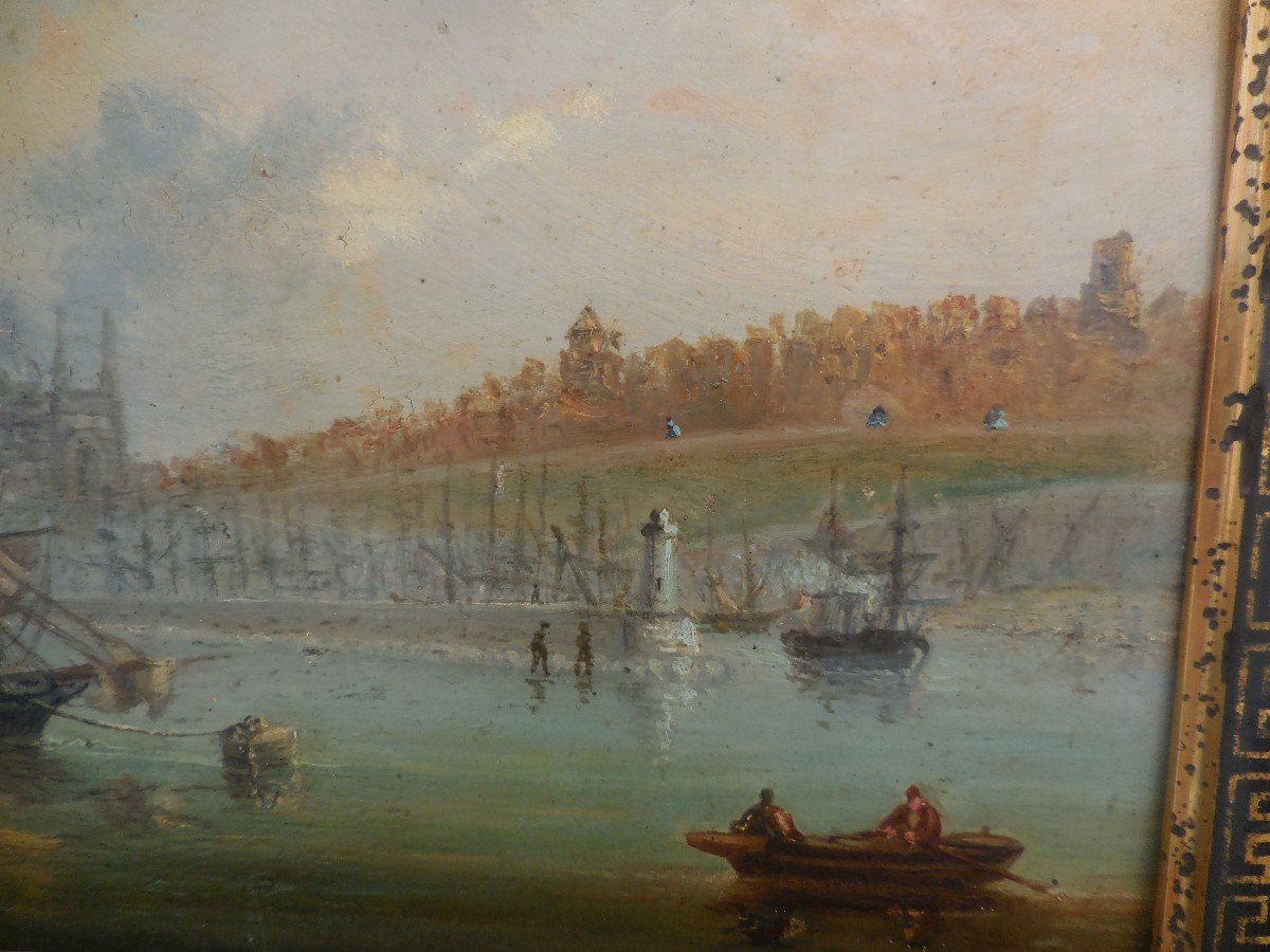 Huile sur panneau "le port de Marseille" sg AB et daté 1860-photo-3