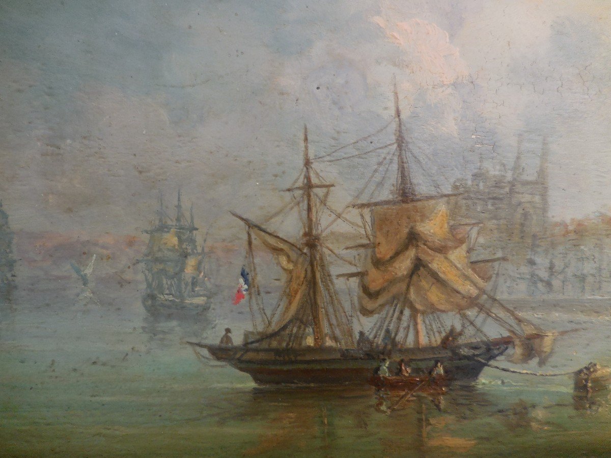 Huile sur panneau "le port de Marseille" sg AB et daté 1860-photo-4