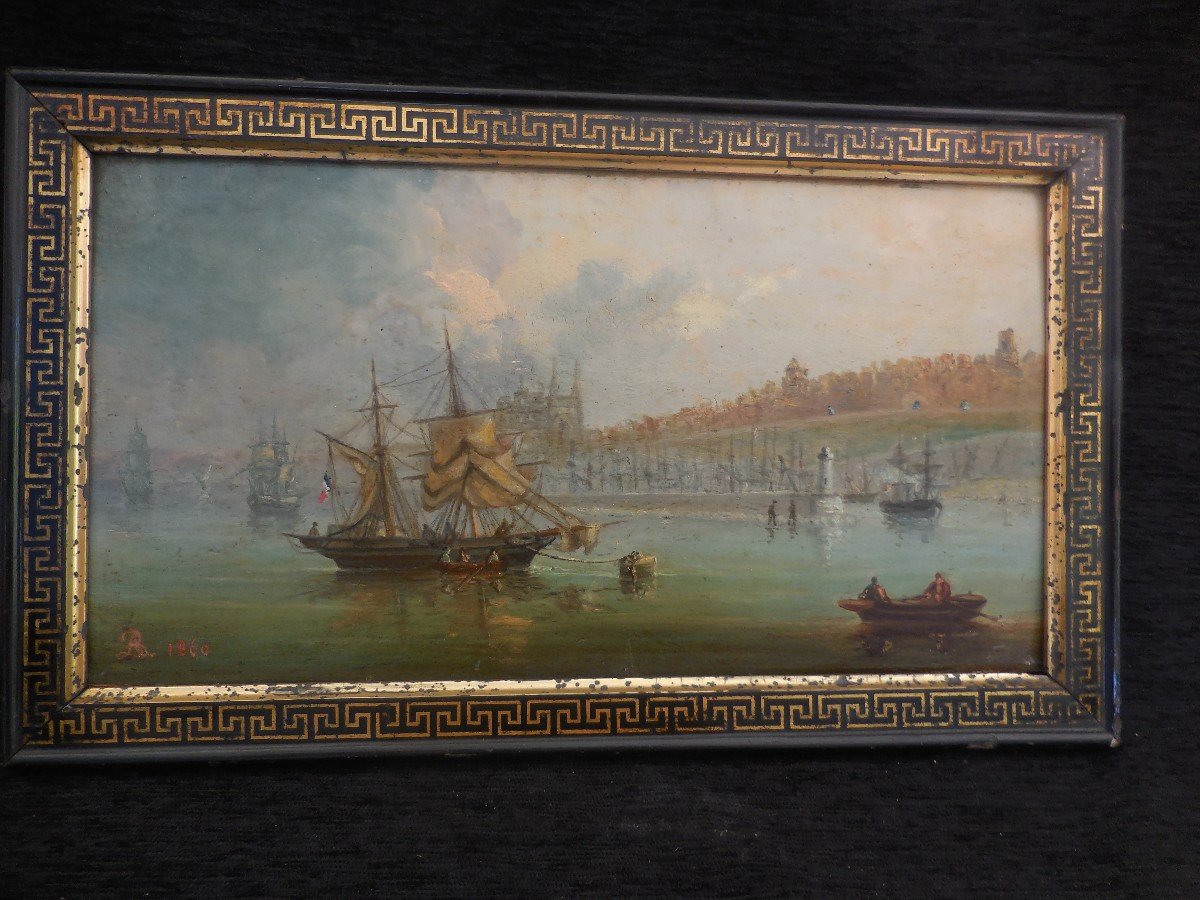 Huile sur panneau "le port de Marseille" sg AB et daté 1860