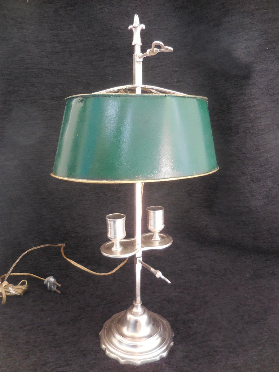 Small Hot Water Bottle Lamp In Silver Bronze With Two Lights From The Beginning Of The Nineteenth Century Ht 47cm