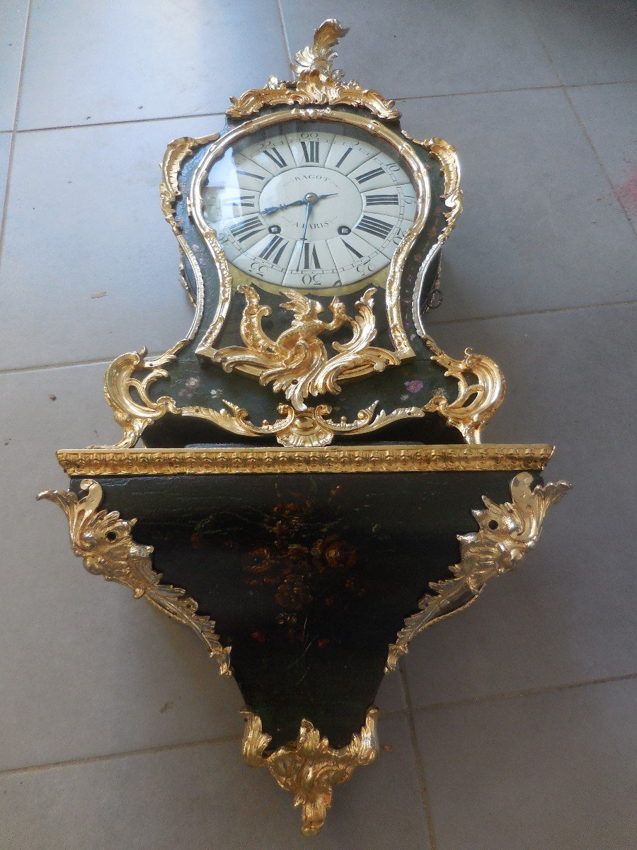 Cartel Vernis Martin And Golden Bronzes Signed Ragot In Paris Louis XV Eighteenth Time H 103cm-photo-2
