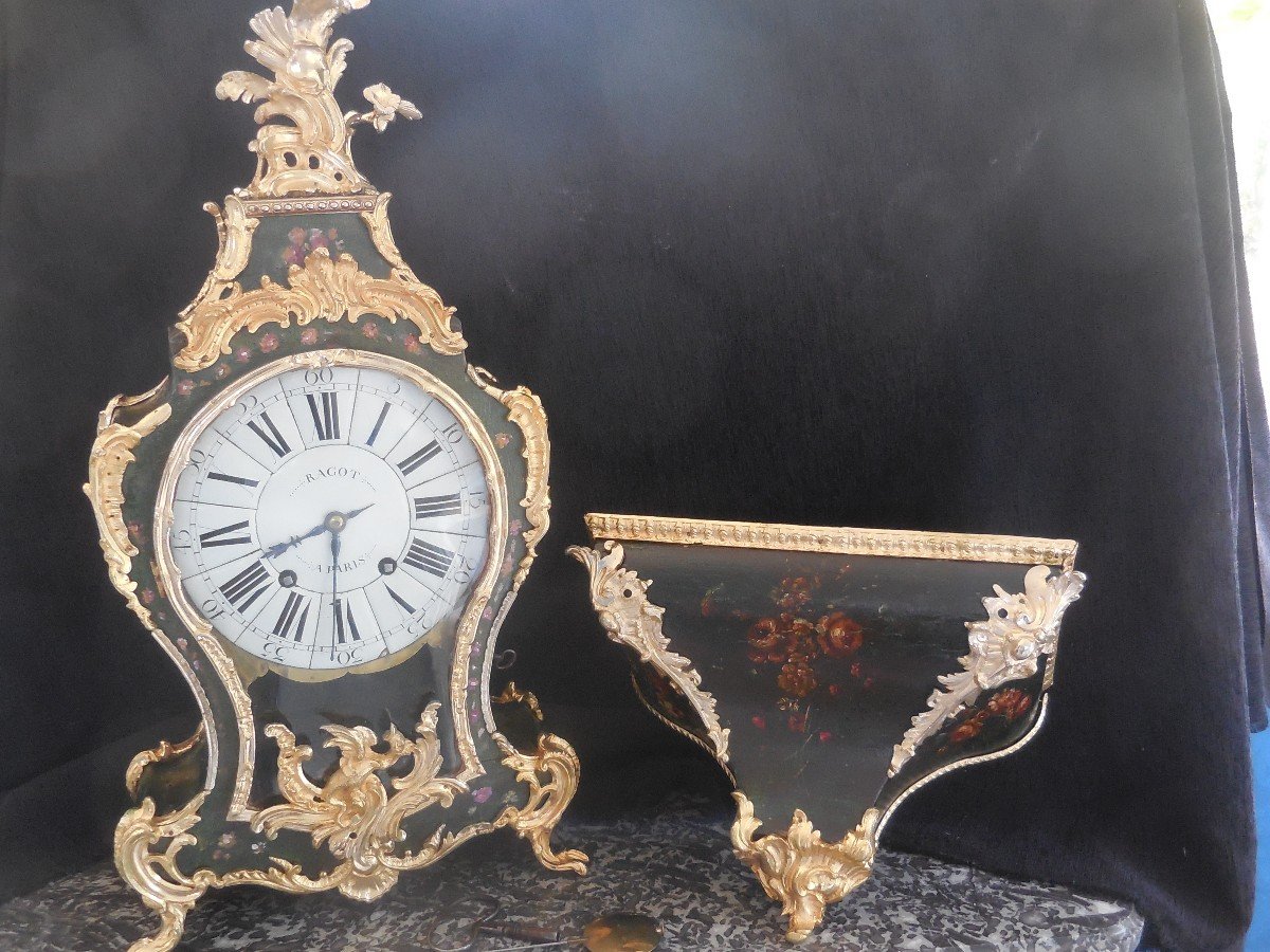 Cartel Vernis Martin And Golden Bronzes Signed Ragot In Paris Louis XV Eighteenth Time H 103cm