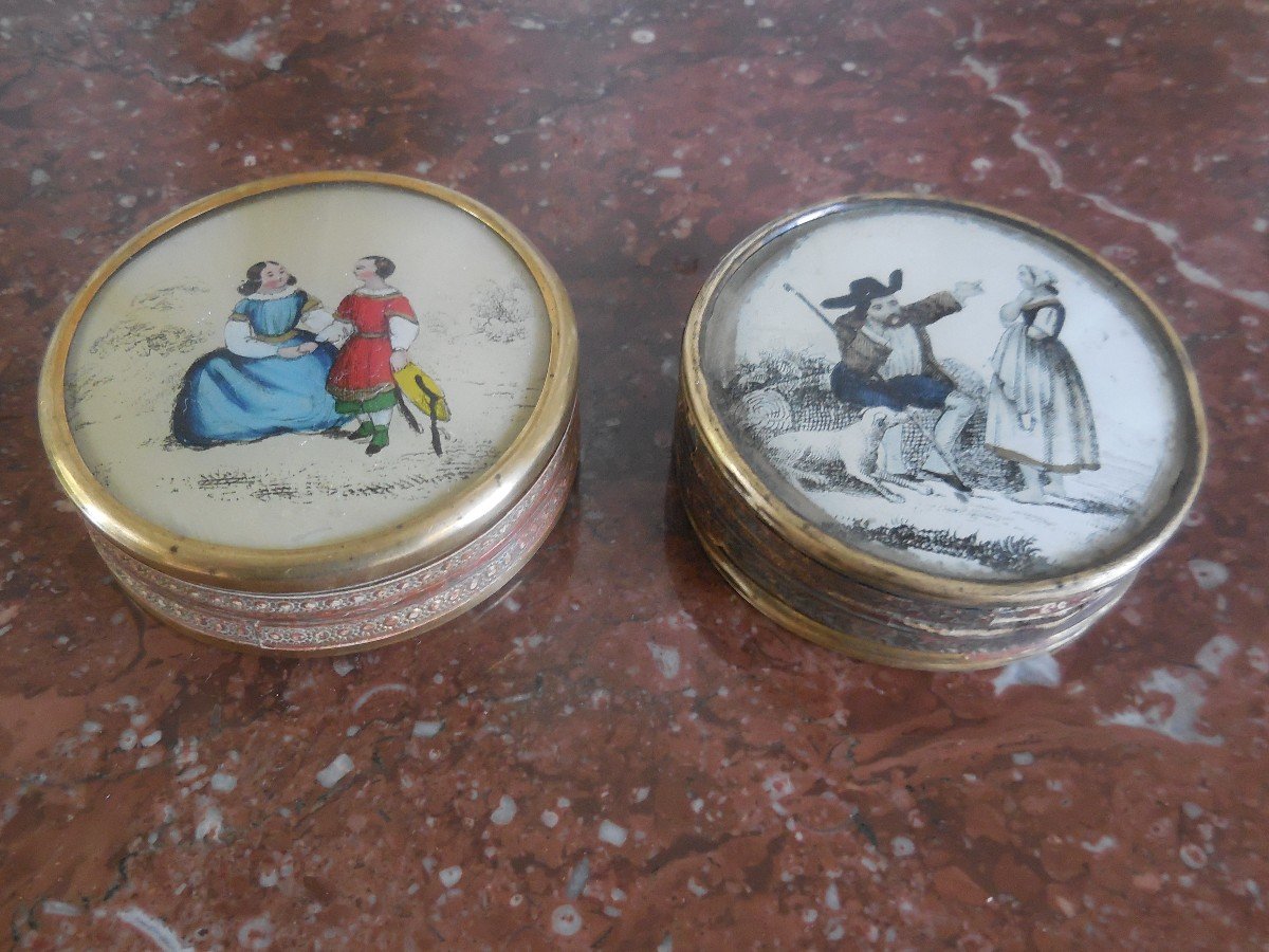 Two Dragee Boxes Adorned With A Fixed Under Glass Restoration Period Early Nineteenth
