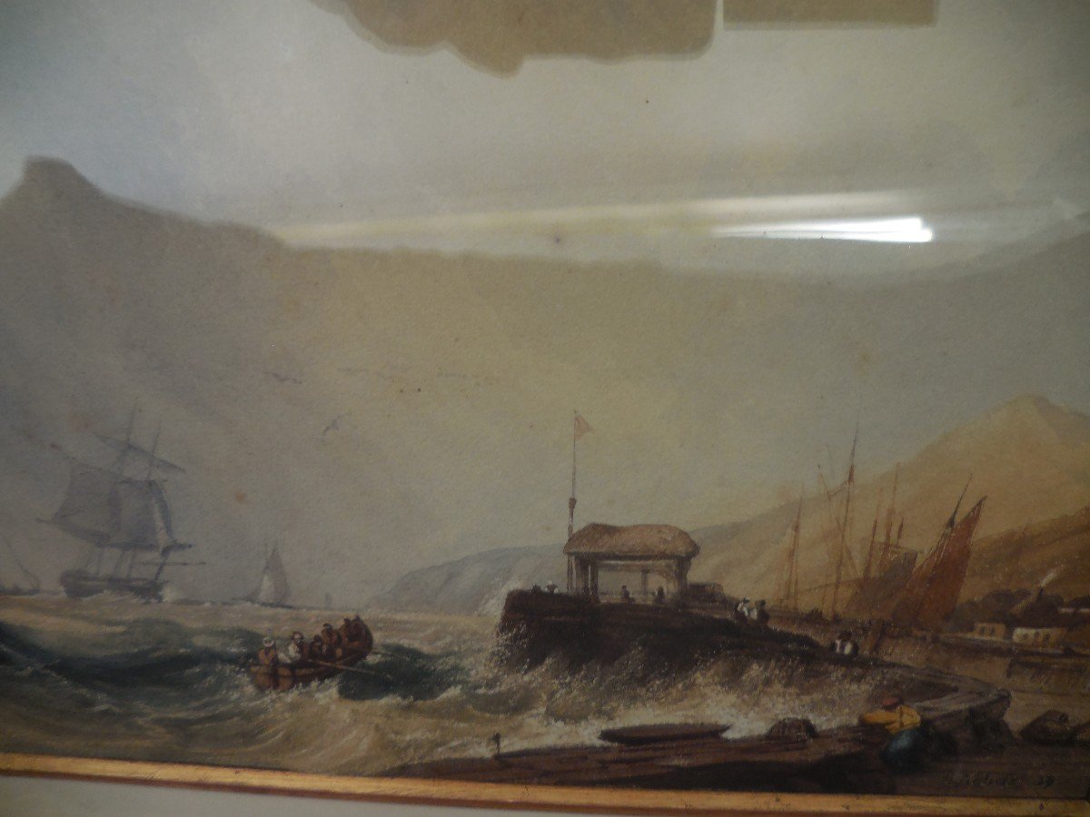 Aquarelle Marine Signée Hyppolyte Lebas (1782-1867) Datée 1839 Cadre-photo-2