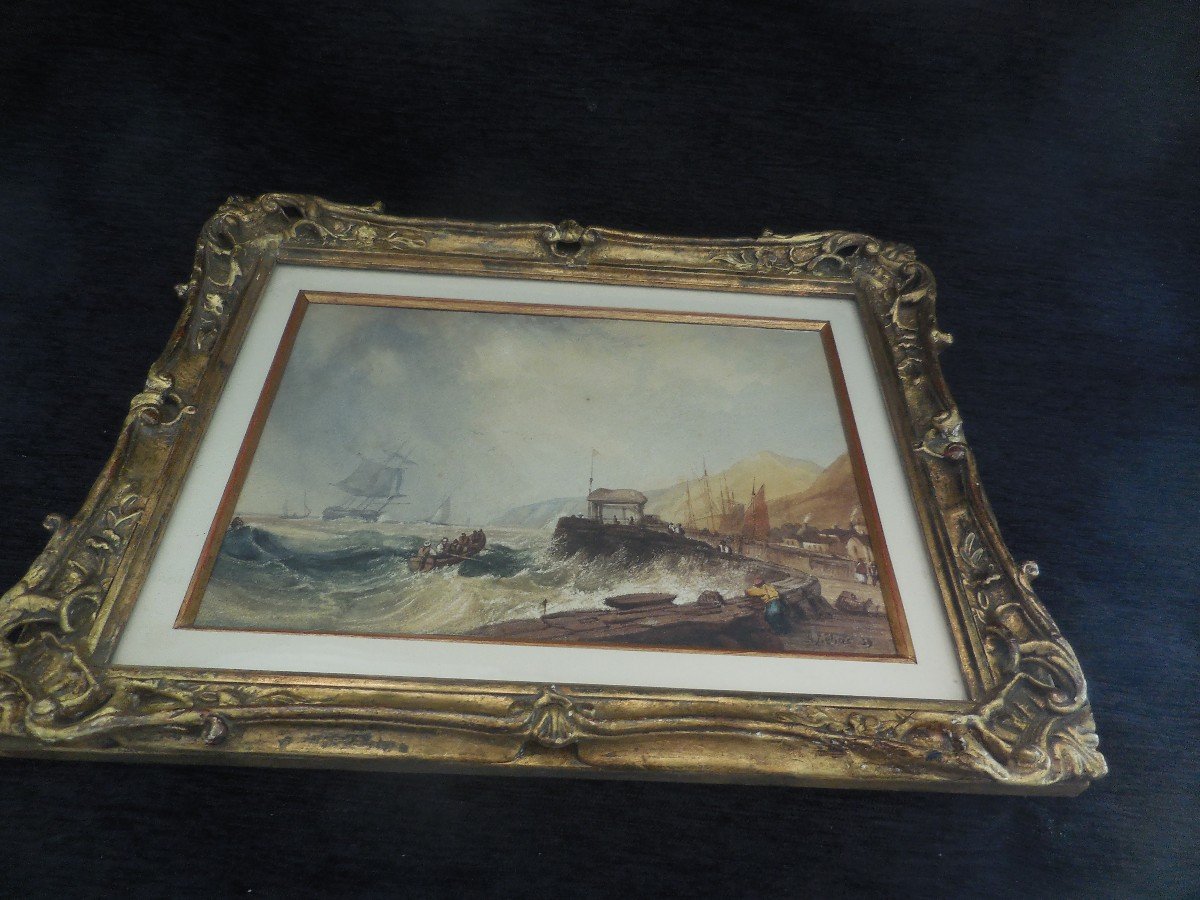 Marine Watercolor Signed Hyppolyte Lebas (1782-1867) Dated 1839 Frame-photo-1