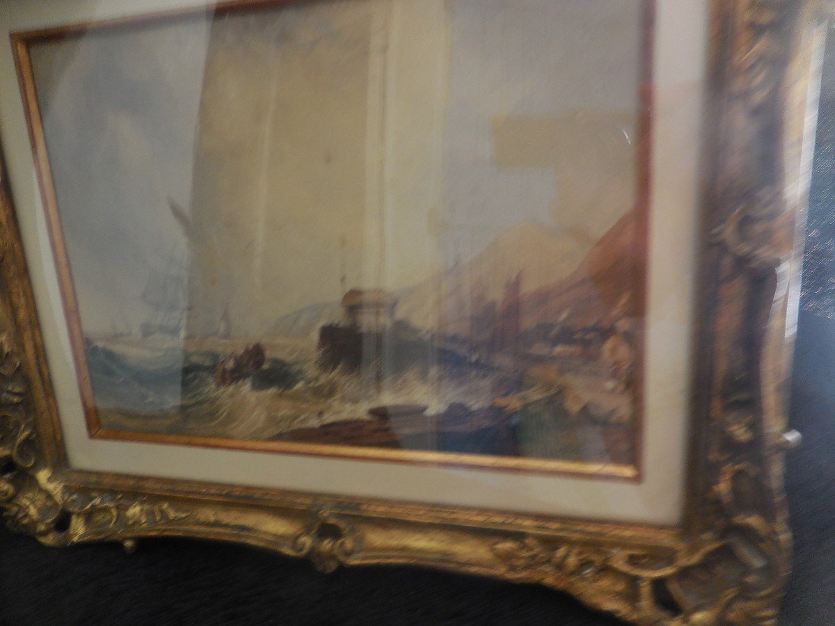 Marine Watercolor Signed Hyppolyte Lebas (1782-1867) Dated 1839 Frame-photo-2