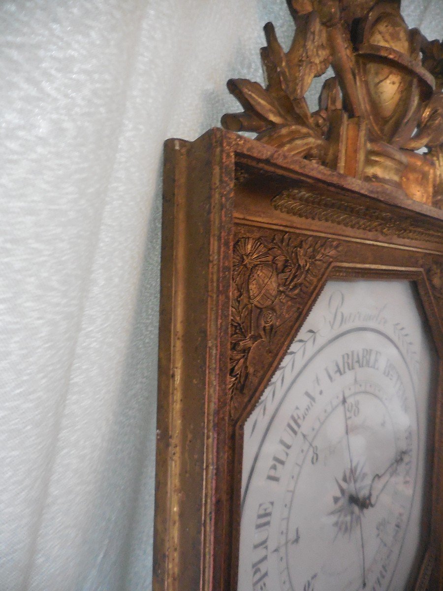 Golden Wood Barometer Empire Period Early Nineteenth Signed Chevallier In Paris Ht 86cm-photo-2