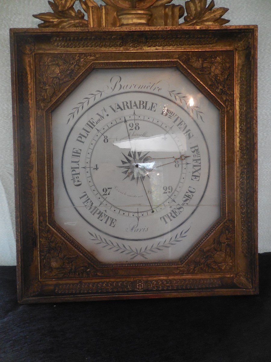 Golden Wood Barometer Empire Period Early Nineteenth Signed Chevallier In Paris Ht 86cm-photo-3