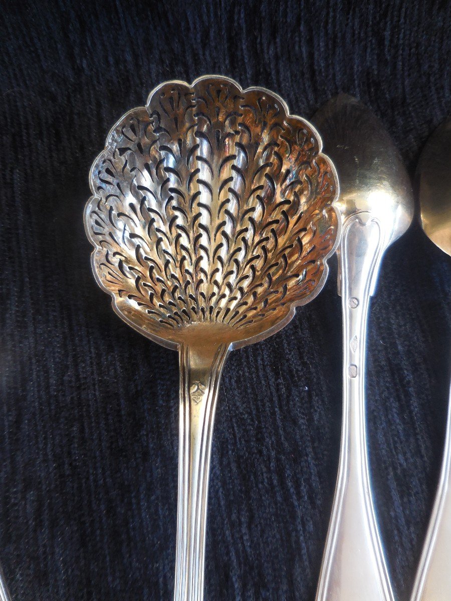 Vermeil Dessert Service Old Man Hallmark (1819-38) Restoration Period 12 Spoons 660g-photo-2