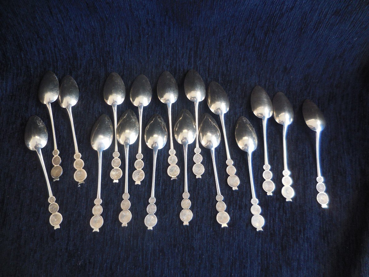 Service Of 17 Coffee Spoons In Vermeil Minerva Hallmark Louis Philippe Nineteenth Century 275g-photo-4